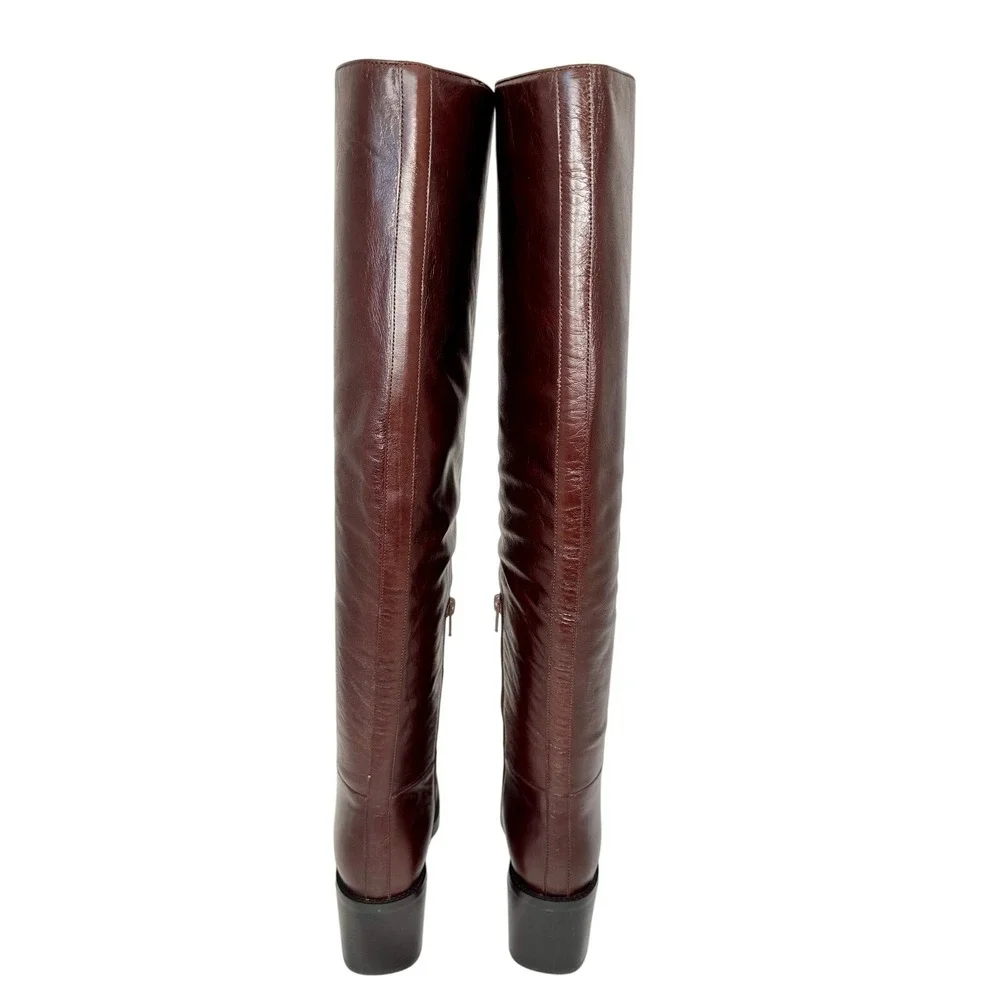 Jeffrey Campbell Vinyl Brown Over‎ The Knee Square Toe Heel Boots Womens 5.5 NIB
